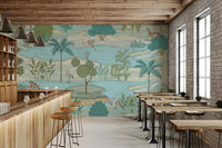 The design features friendly, cartoon wildlife in a serene lake and forest landscape.

