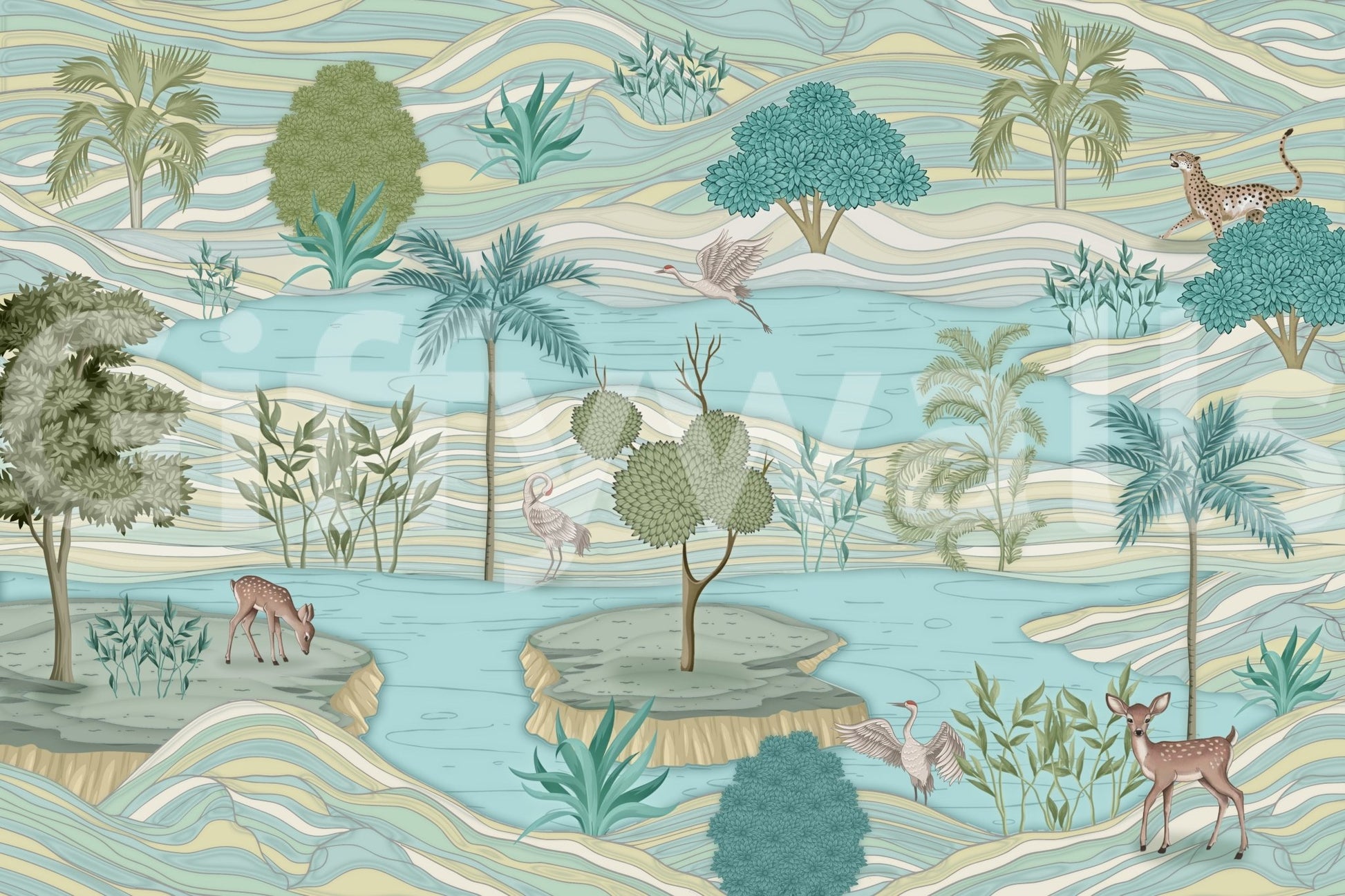 The style is a soft-focus illustration or a painterly design.

