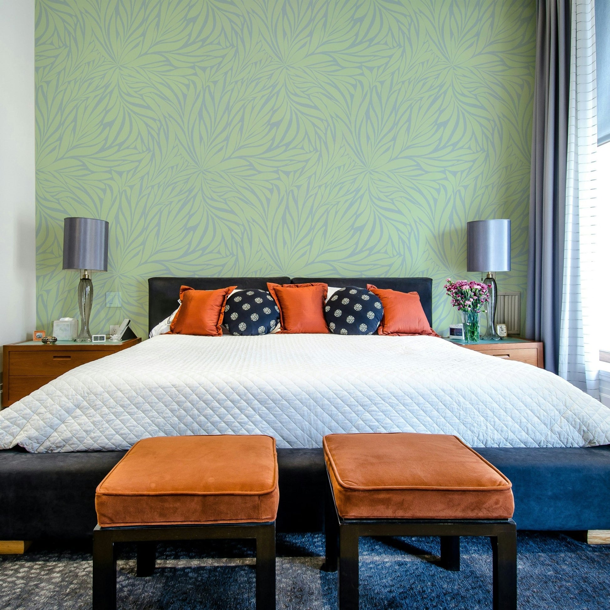 Artistic leaf pattern wall mural

