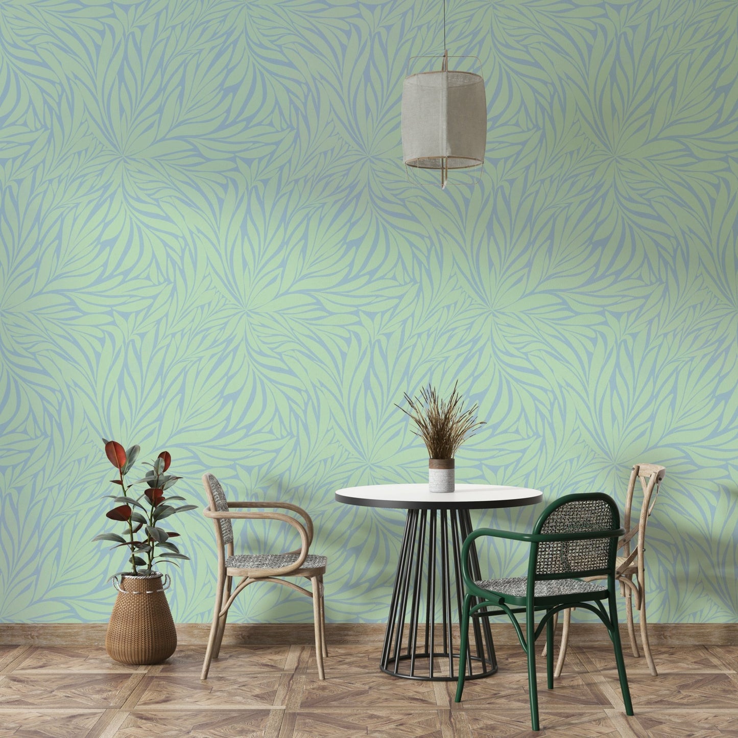 Mural wallpaper with dancing leaves

