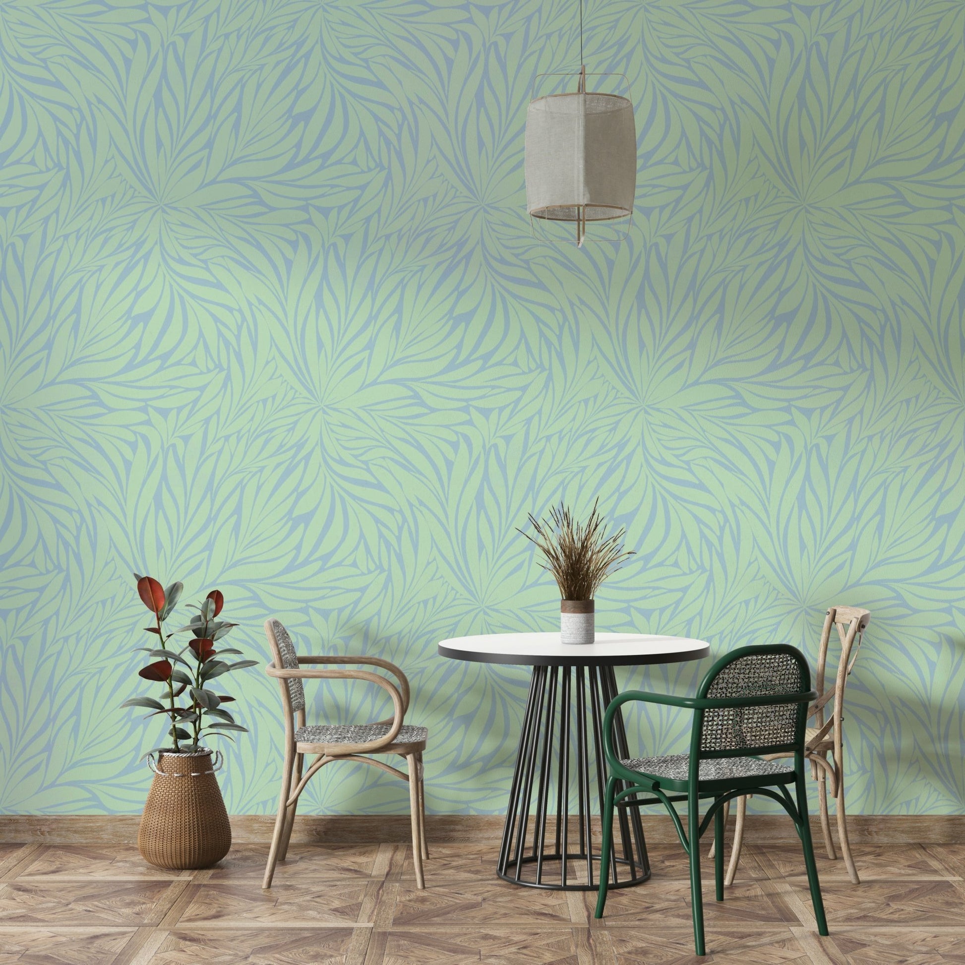 Mural wallpaper with dancing leaves

