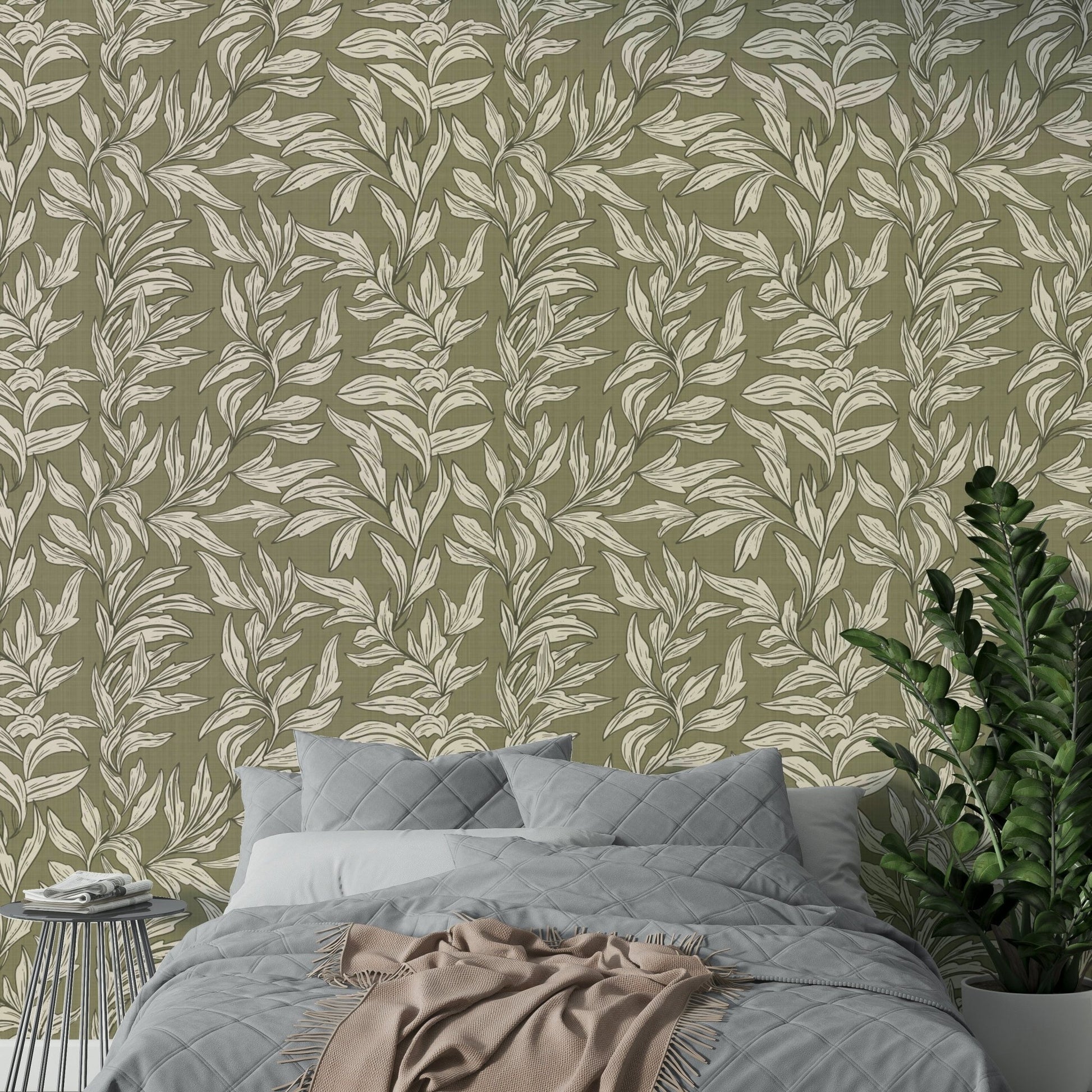 Neutral tone leaf print for interiors, GD997