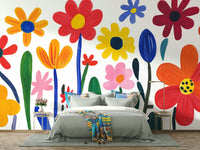 Creative studio with cheerful abstract garden mural

