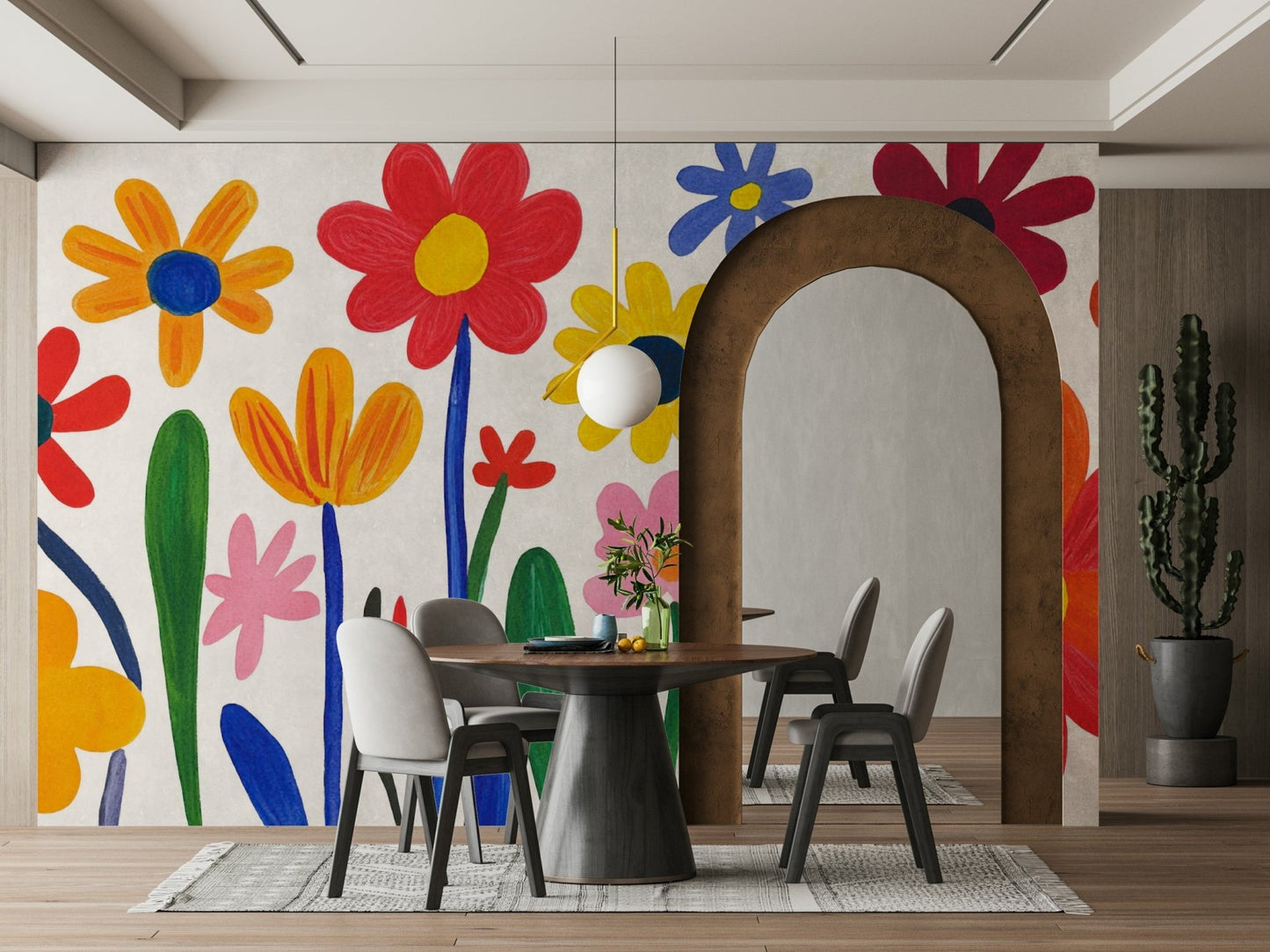 Playful nursery mural with Matisse-style florals

