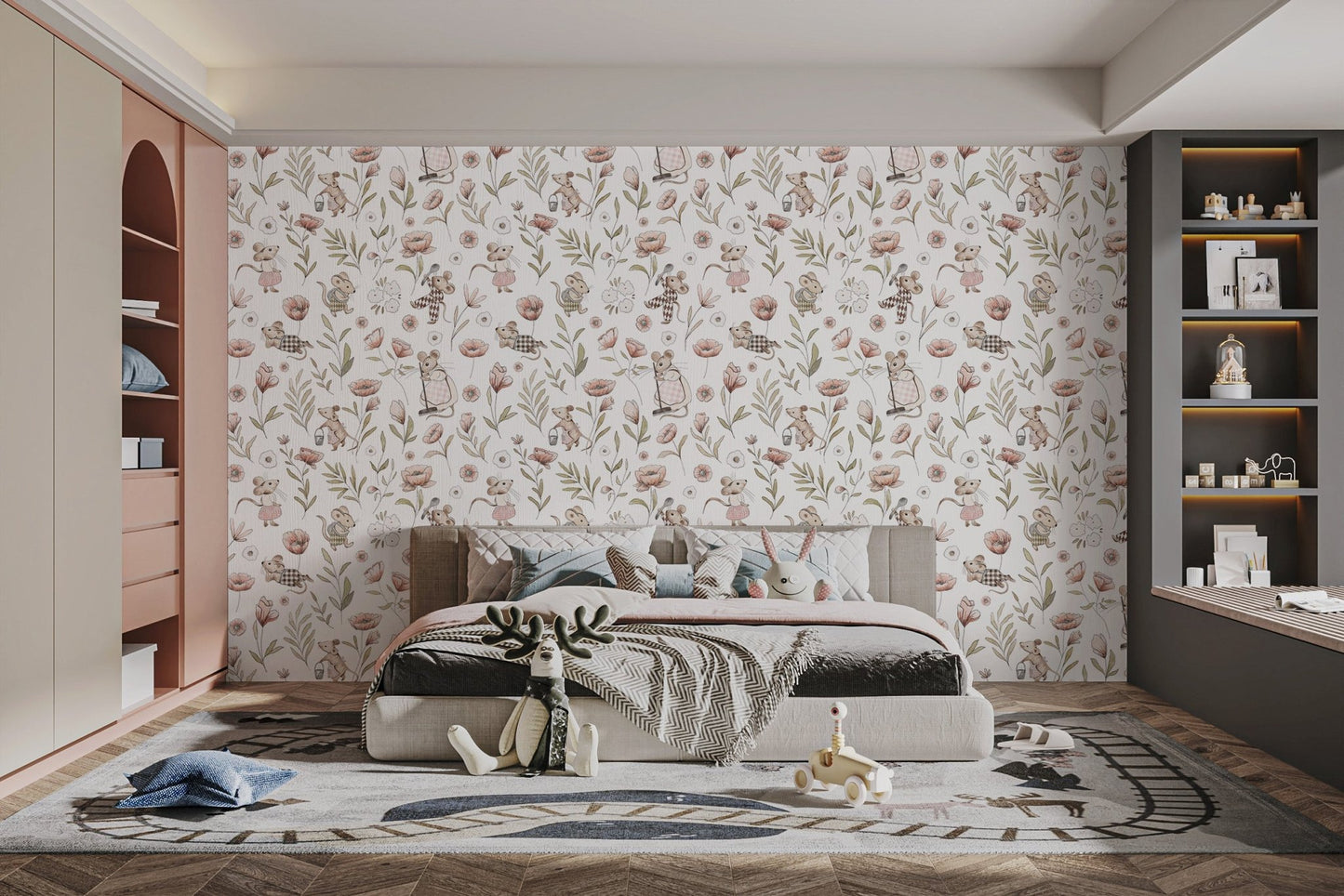 Gender-neutral whimsical animal wallpaper
