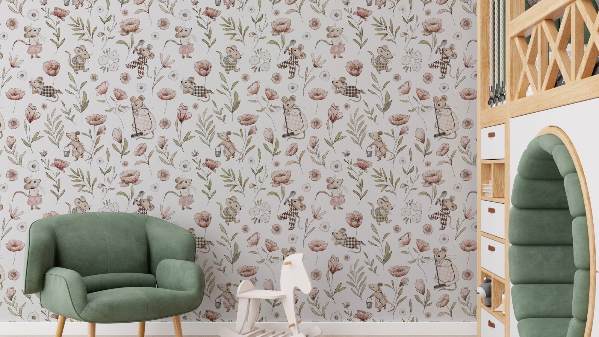 Whimsical mice floral nursery wallpaper
KB106