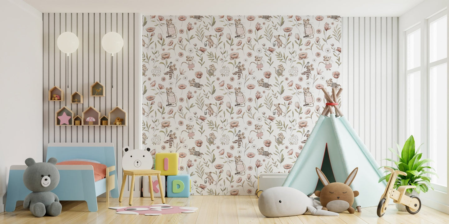 Storybook mice wallpaper for nurseries
