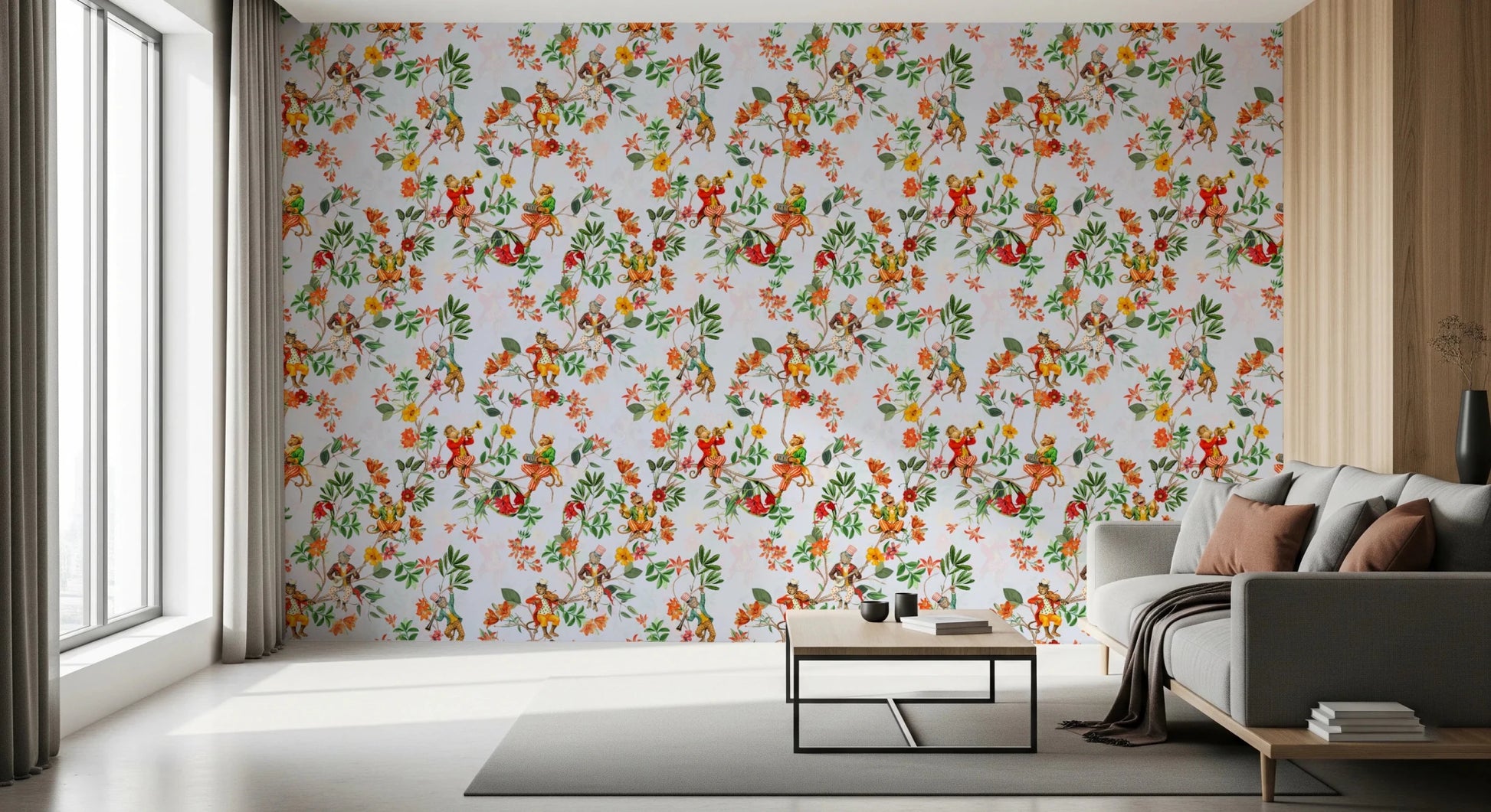 Wide feature styled in Whimsical Monkeys Playing Music blue wallpaper