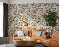Warm seating nook paired with Whimsical Monkeys Playing Music blue wallpaper