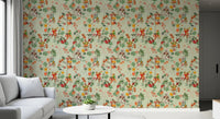 Dining corner brightened by the playful charm of this monkey-and-bloom wallpaper, GD8595