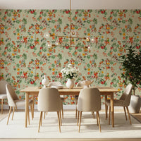 Console Dining featuring whimsical monkey floral green wallpaper with leafy detail, GD8595