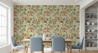 Warm dining space paired with vintage exotic fun garden green wallpaper, GD8595
