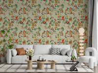 Light sofa corner balanced by the lively detail of this exotic monkey garden wallpaper, GD8595
