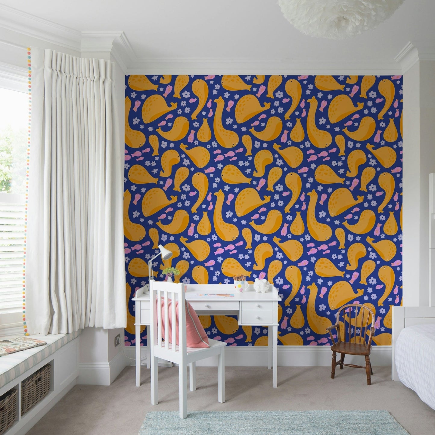 A wallpaper design with a whimsical undersea scene.

