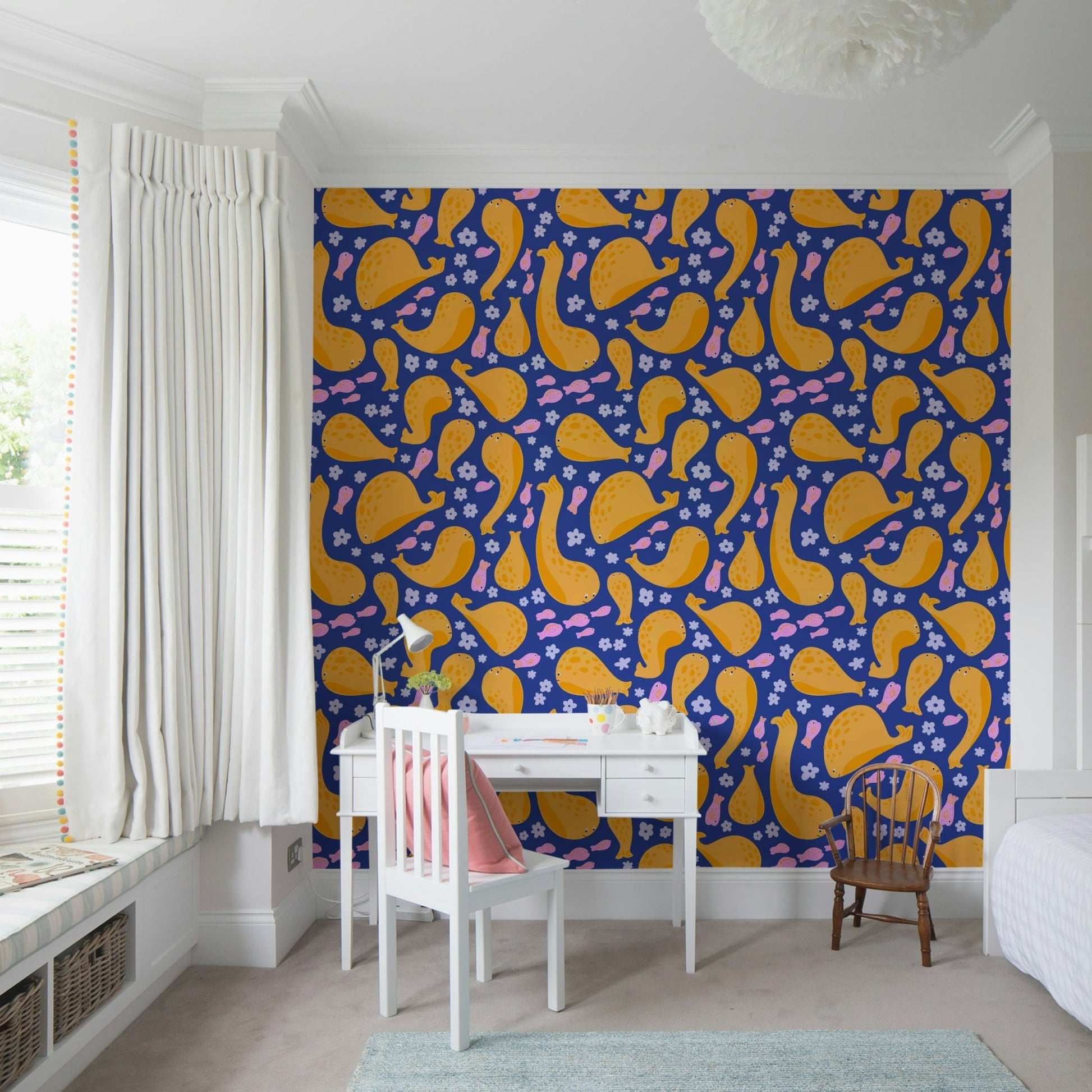 A wallpaper design with a whimsical undersea scene.


