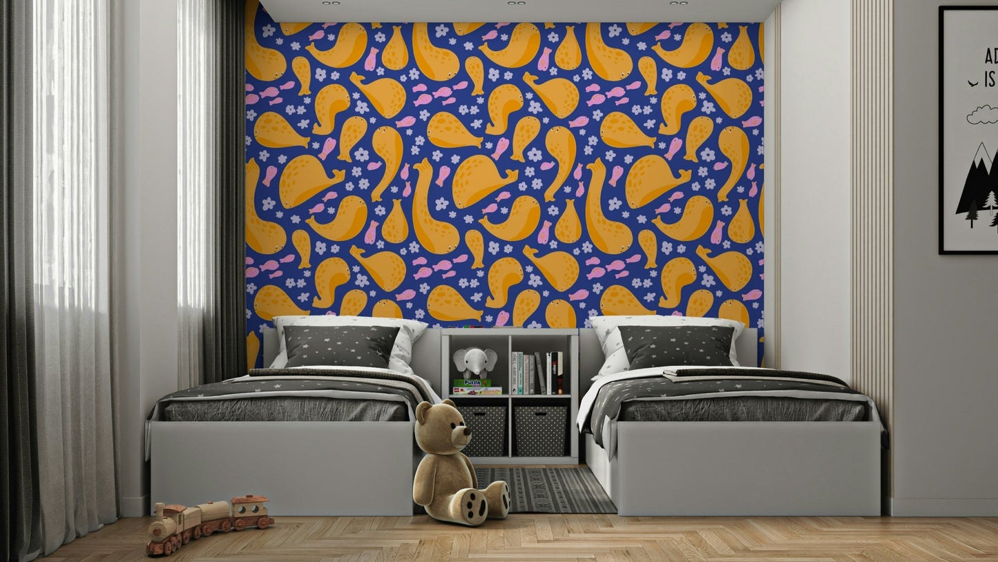 The colors are soft and cheerful tones.

