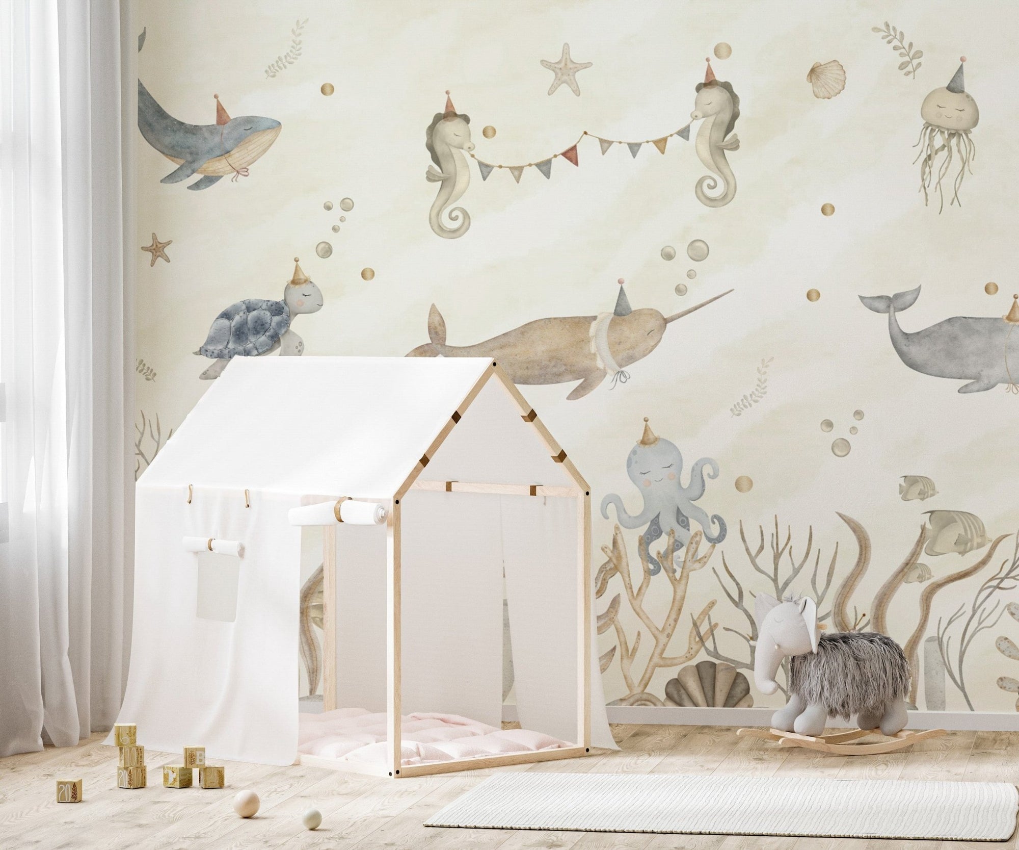 Playful underwater wallpaper for kids' rooms D101
