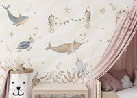 Kids' room wallpaper with ocean friends
