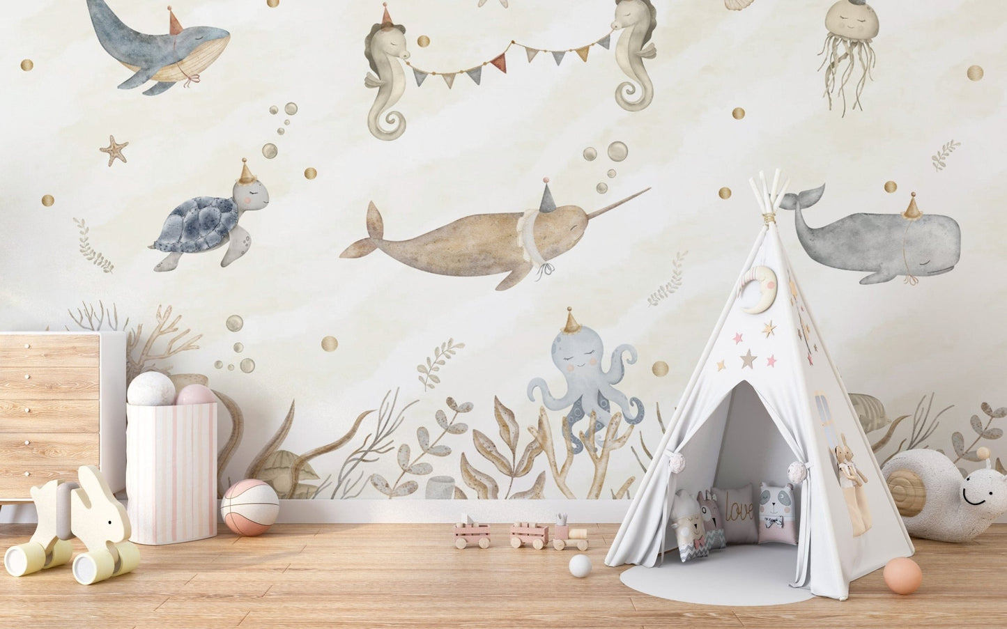 Fun marine-themed wallpaper for walls
