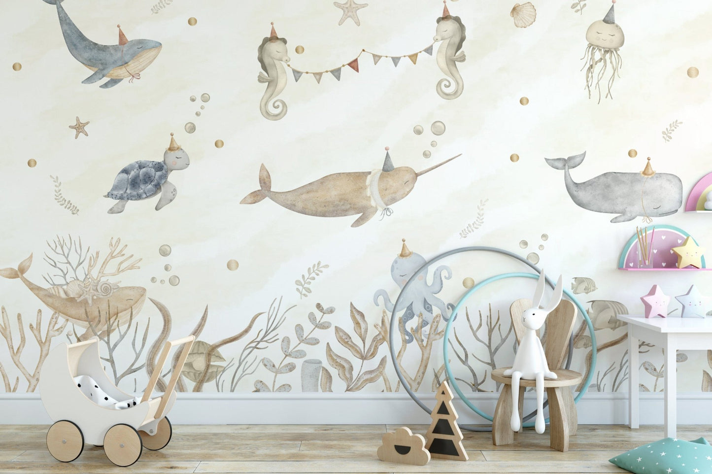 Colorful ocean wallpaper for kids’ spaces
