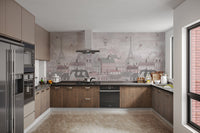 Artistic Paris city mural with soft tones
