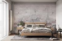 Hand-drawn Paris wallpaper with landmarks
