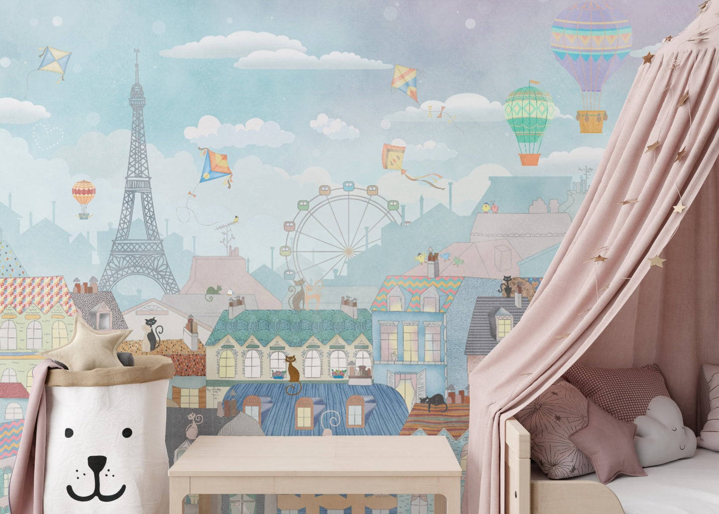 Kids-friendly Paris cityscape wallpaper
