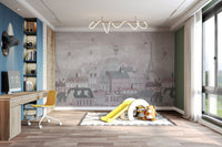 Vintage-style Paris wallpaper with rooftops
