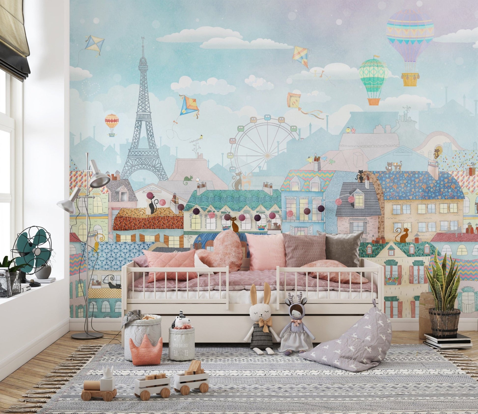 Paris cityscape wallpaper with pastel tones

