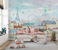 Paris cityscape wallpaper with pastel tones
