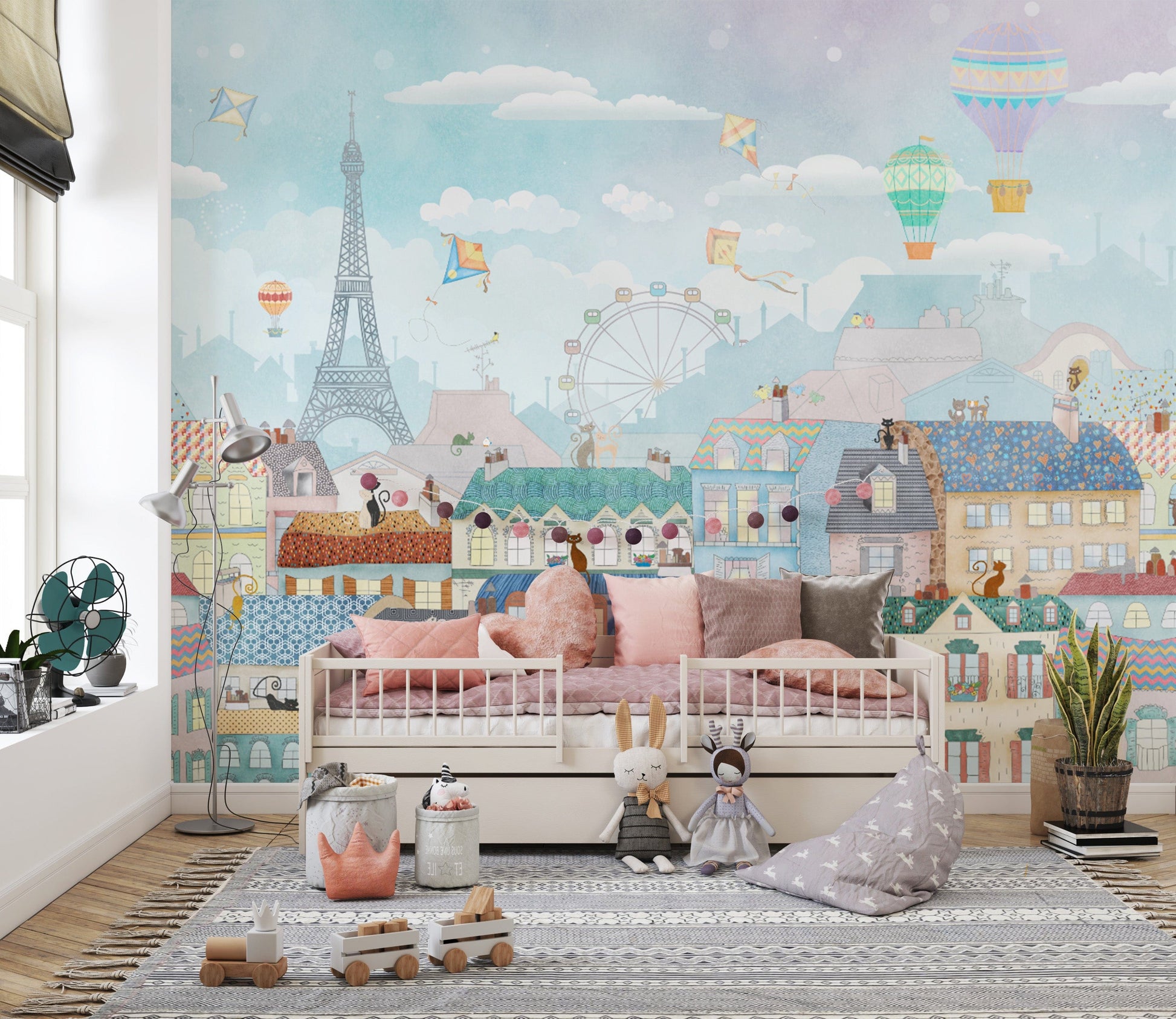 Paris cityscape wallpaper with pastel tones
