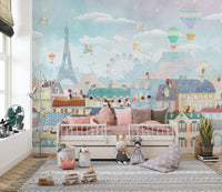 Paris cityscape wallpaper with pastel tones
