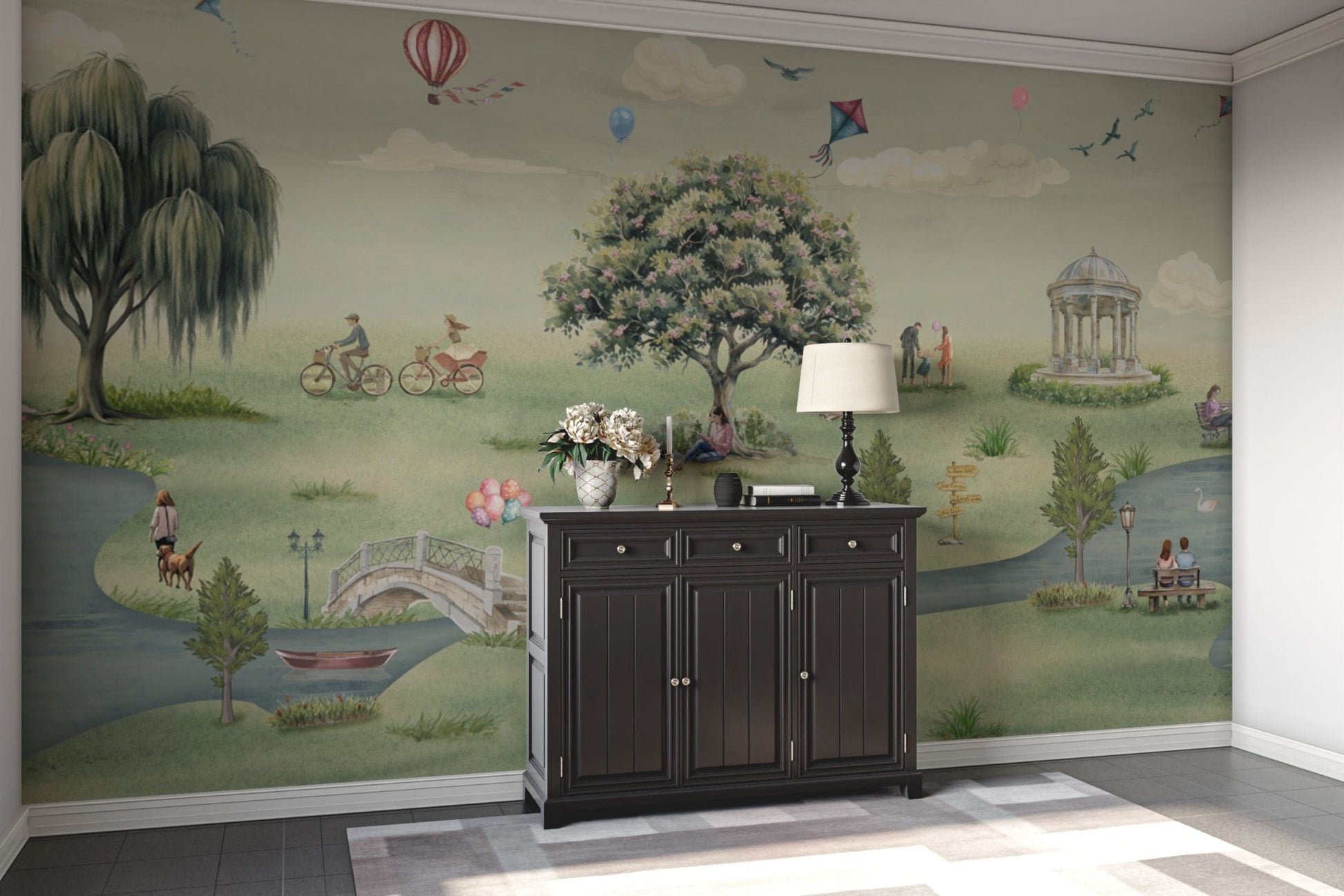 Scenic nature wallpaper with walking trail

