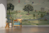 Hand-painted park wallpaper with nature vibes

