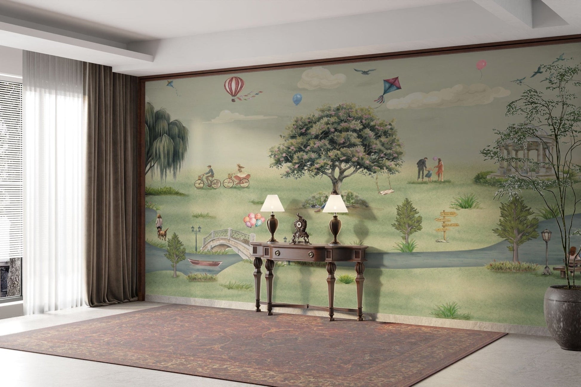 Family picnic under a tree wall mural

