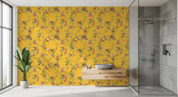 Bathroom finished in vintage exotic monkey wallpaper with a warm yellow ground, GD8594