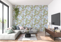 Neutral lounge space balanced by blue vineyard monkey wallpaper and gentle vine detailing, GD8590