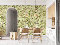 Dining  backdrop with Whimsical Rococo Monkeys Vineyard Garden Green Wallpaper., GD8589