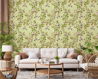 Bright living room featuring the Whimsical Rococo Monkeys Vineyard Garden Green Wallpaper., GD8589