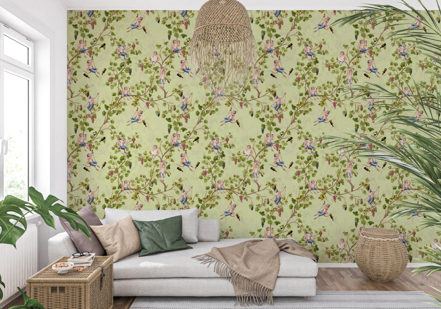 Living room featuring Whimsical Rococo Monkeys Wine Festival Aristocratic Vineyard theme, GD8589