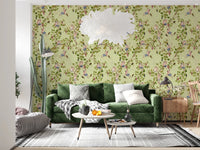 Cozy lounge area with the Rococo Monkeys Wine Festival Vineyard Garden Green Wallpaper, GD8589