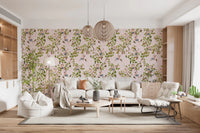 Rental friendly Whimsical Rococo Monkeys Vineyard Pink Wallpaper in a big family room., GD8588