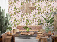 Dining vibe in an space with Whimsical Rococo Monkeys Vineyard Pink Wallpaper., GD8588