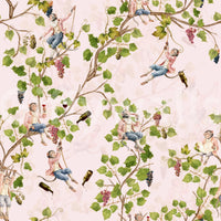 Matte finish on the Whimsical Rococo Monkeys Wine Festival Vineyard Garden Pink Wallpaper, GD8588