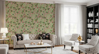 Elegant sitting room with Whimsical Rococo Monkeys Vineyard Garden Green Wallpaper