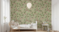 Charming nursery with the Whimsical Rococo Monkeys Vineyard Garden Green Wallpaper