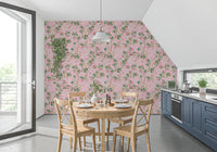 Kitchen dining area using pink monkey garden wallpaper and blooming branch pattern, GD8585