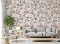Hallway featuring the full Whimsical Rococo Monkeys Vineyard Garden Pink Wallpaper scene.