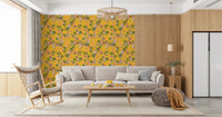 Warm family room softened by vintage monkey garden wallpaper with pink floral clusters, GD8584