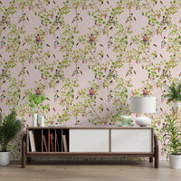 Hallway featuring Whimsical Rococo Monkeys Wine Festival Vineyard Garden Pink Wallpaper.